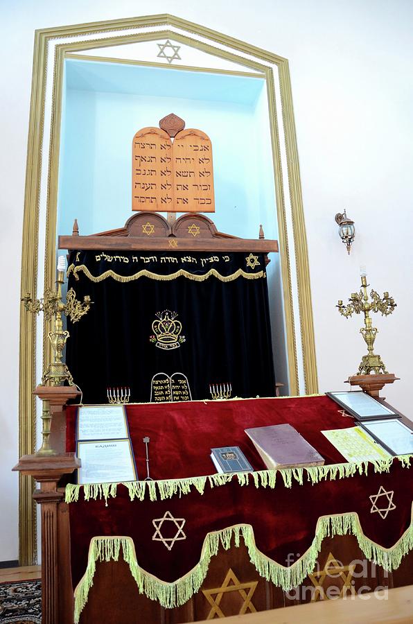 Altar Prayer Area With Menorah Hanukkah Star Of David At Synagogue