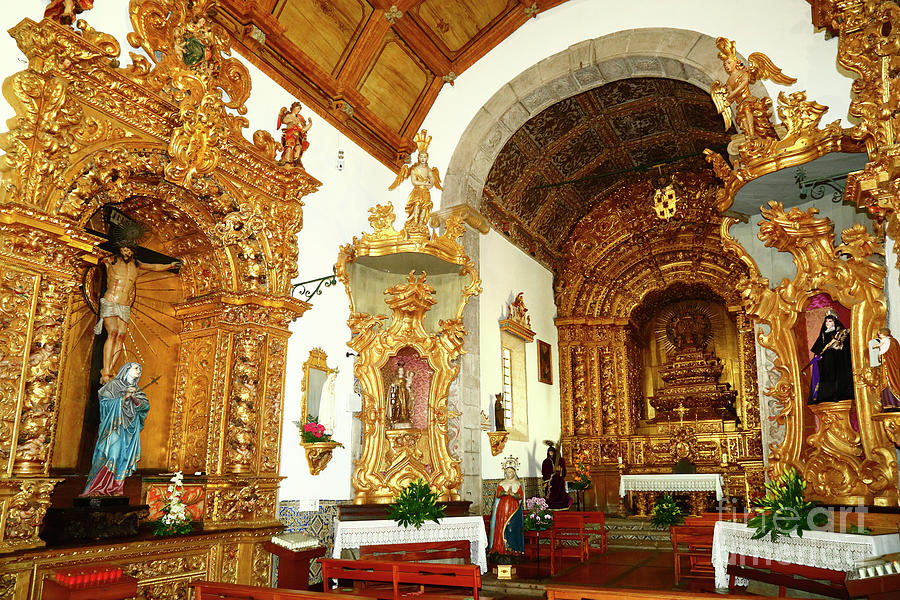 Altars inside the Misericordia church Caminha Portugal Photograph by James Brunker
