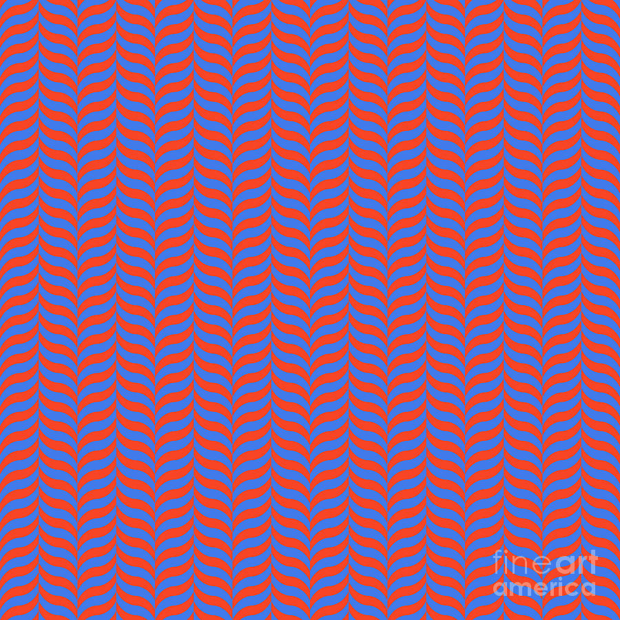 Alternating Curve Wave Chevron Pattern In Red Orange And True Blue N.1925 Painting