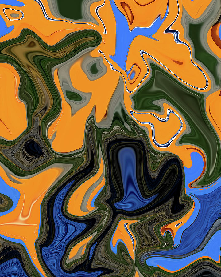 Abstract Digital Art - Alto - Contemporary Abstract - Fluid Painting - Marbling Art - Orange, Blue by Studio Grafiikka