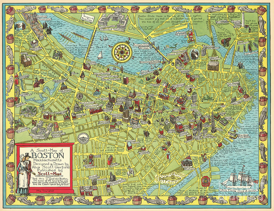 Alva Scott Garfield - A Scott-Map of Boston c1955 Digital Art by Vintage Map Alva Scott Garfield - A Scott-Map of Boston c1955 Digital Art by Vintage Map