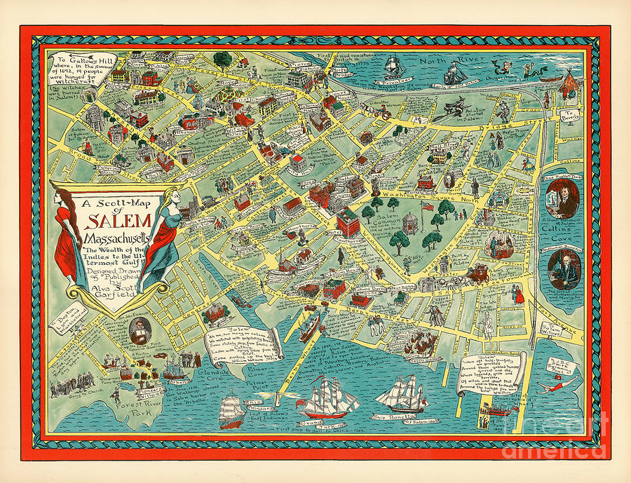 Salem Map Digital Art - Alva Scott Garfield - A Scott-Map of Salem Massachusetts - c1950 by Vintage Map