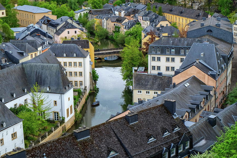 Alzette river and Old Town Luxembourg City from top view Photograph by Elenarts - Elena Duvernay photo