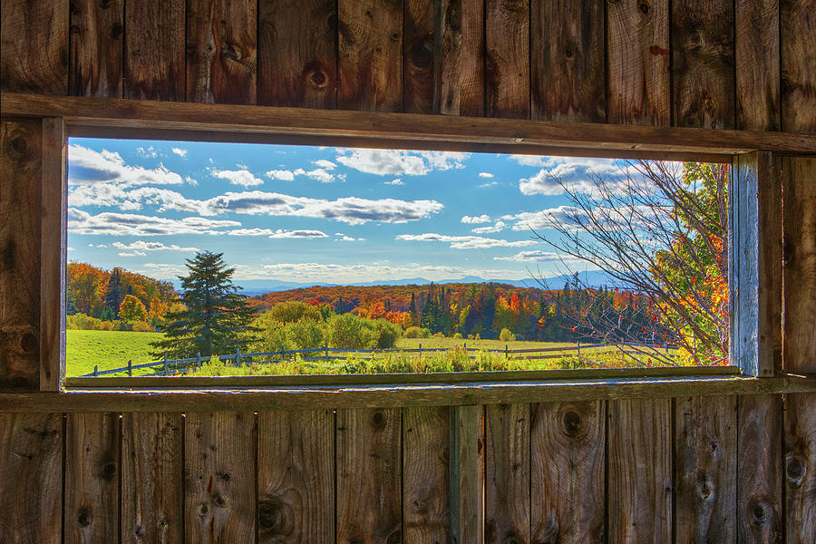 A.M. Foster Covered Bridge and Fall Foliage Landscape Window View Photograph by Juergen Roth