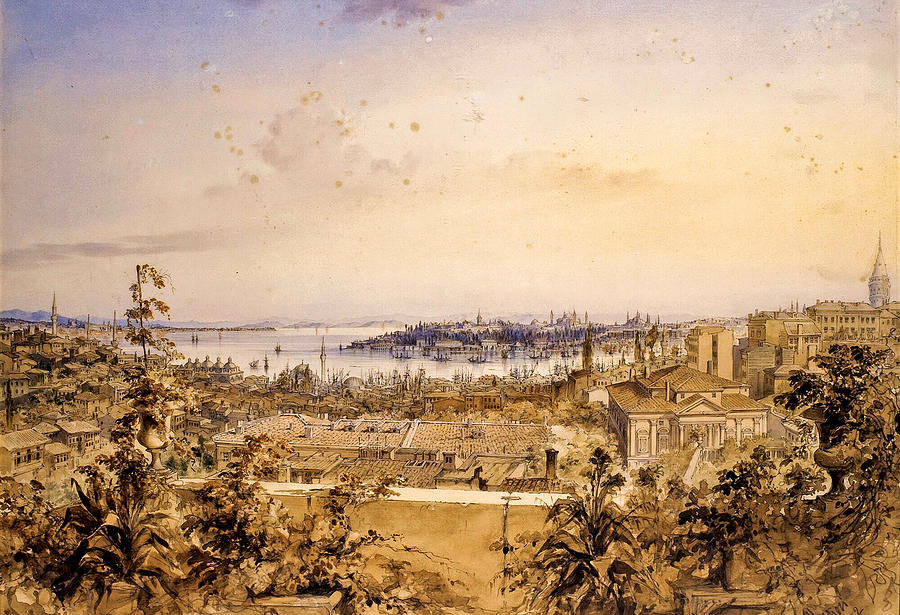 Amadeo Preziosi  View Of Constantinople 1852 Painting by Artistic Rifki