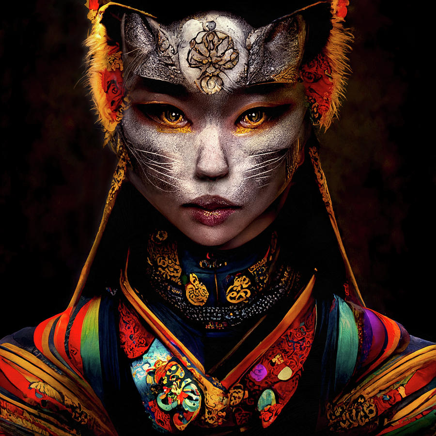 Amala the Tibetan Cat Woman Warrior Digital Art by Peggy Collins