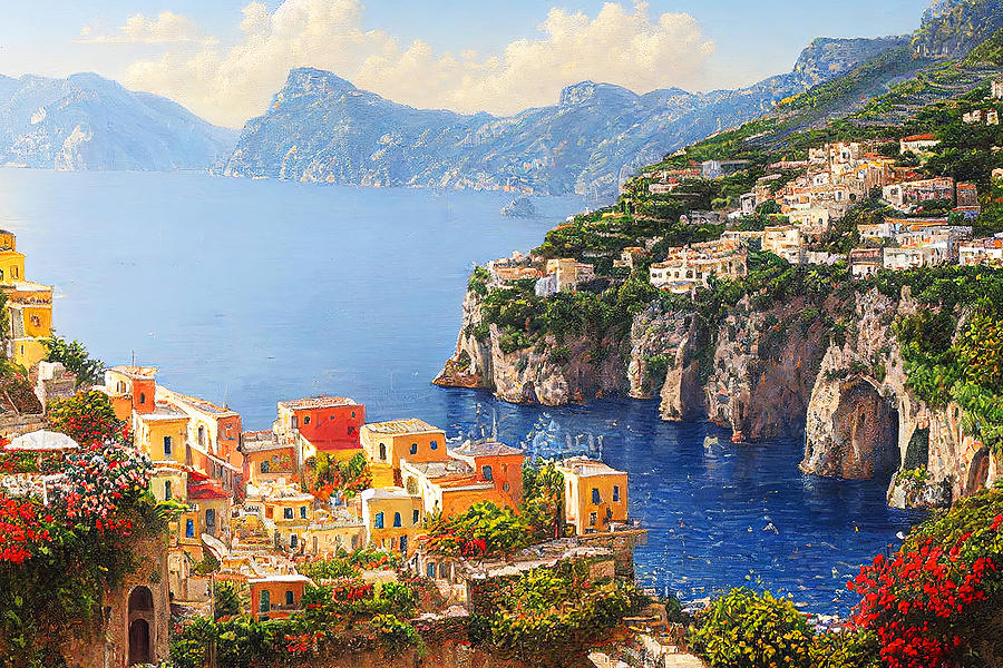 Amalfi Coast, Italian Panorama, 05 Painting by AM FineArtPrints