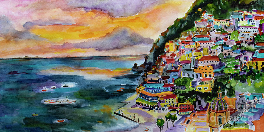 Amalfi Coast Positano Panorama Painting by Ginette Callaway