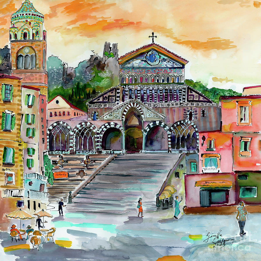 Piazza Del Duomo Painting - Amalfi Italy Diomo Di Santa Andrea by Ginette Callaway