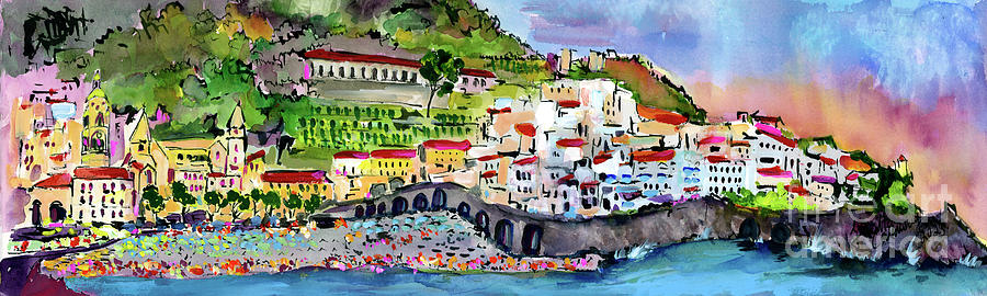 Amalfi Italy Panorama Painting by Ginette Callaway