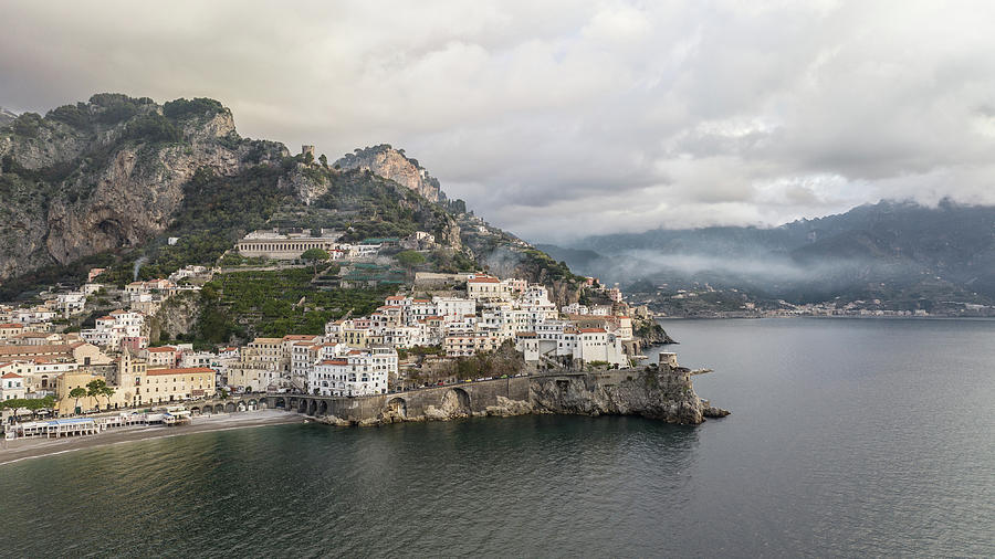 Amalfi Italy with morning light and mountains  Photograph by John McGraw