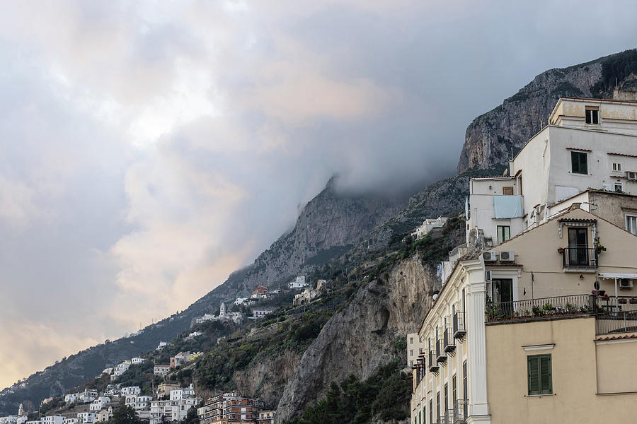 Amalfi with clouds and mountains sunrise  Photograph by John McGraw