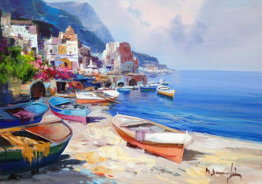 Beach Painting - Amalfitan Coast painting - www.modiarte.shop by Mario Smeraglia
