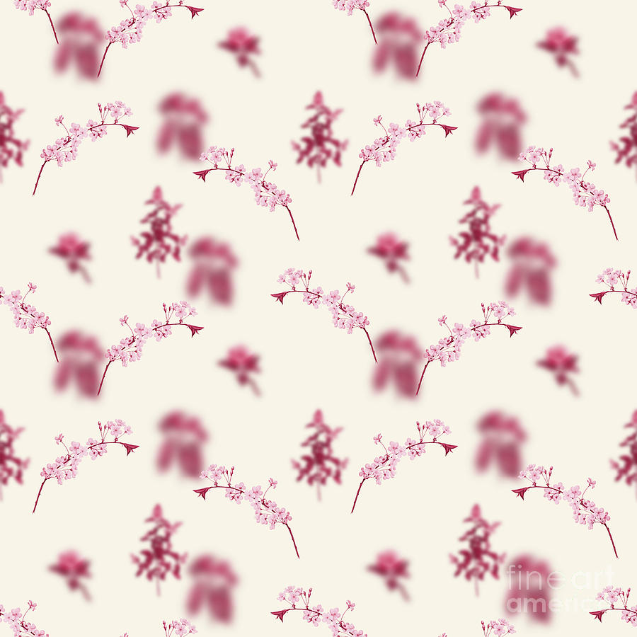 Amarena Cherry Botanical Seamless Pattern In Viva Magenta N.1035 Mixed Media