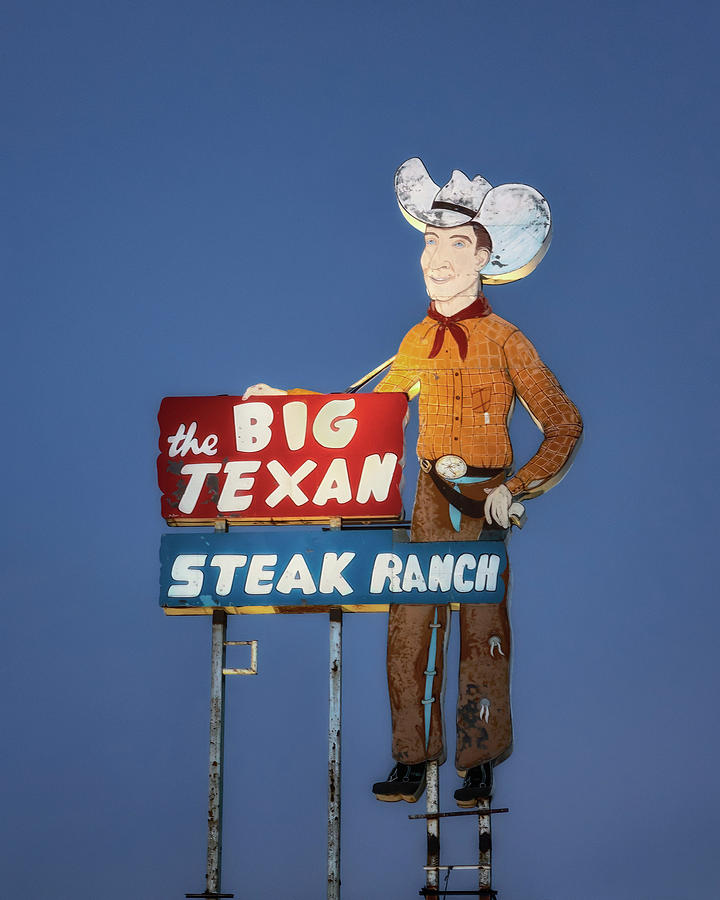 Amarillo - Big Texan Cowboy Sign - Route 66 Photograph by Susan Rissi Tregoning