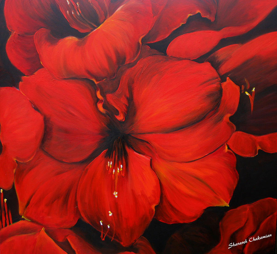 Amarylis Red Velvet Painting by Sheri Chakamian