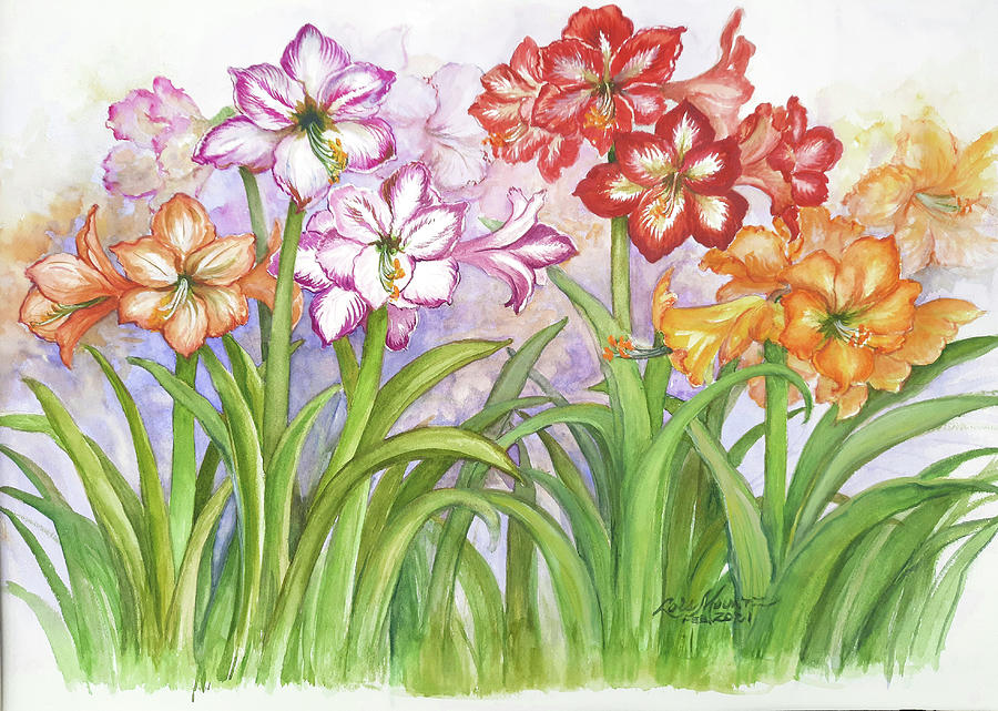 Flower Painting - Amaryllis Garden  by Lois Mountz