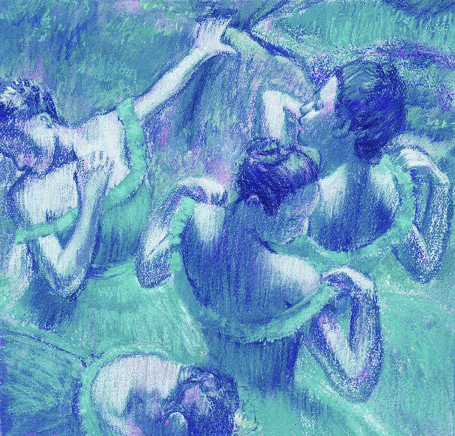 Amazing Ballerinas Degas Study Fantasy In Teal Blue Painting by Irina Sztukowski