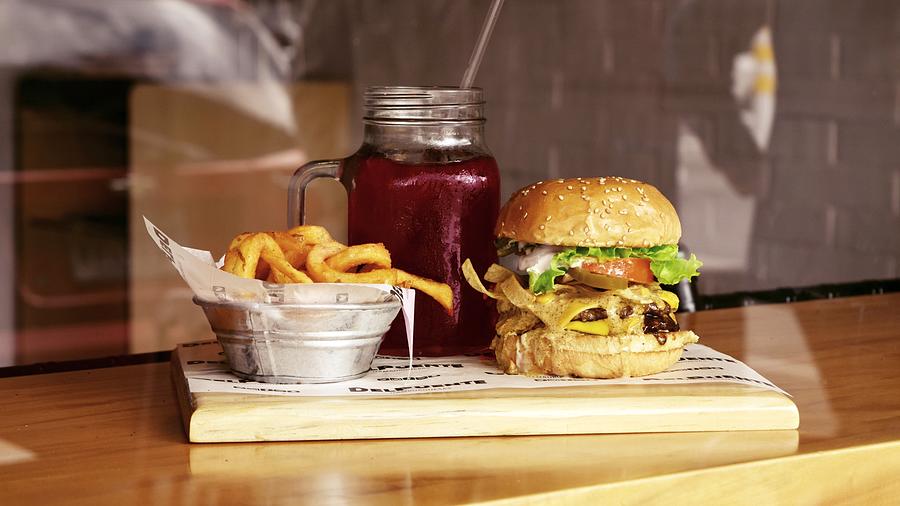 Amazing Fresh Yummy Potato Fries Burger Sandwich High Resolution Photograph