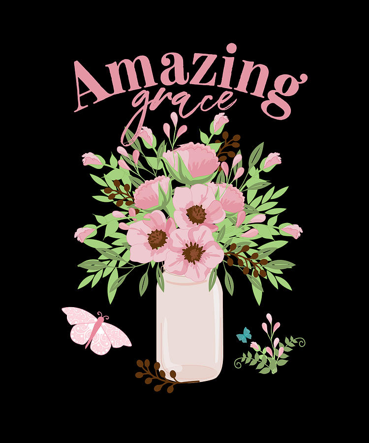 Amazing Grace Christian Floral Design Digital Art by GraceField Prints