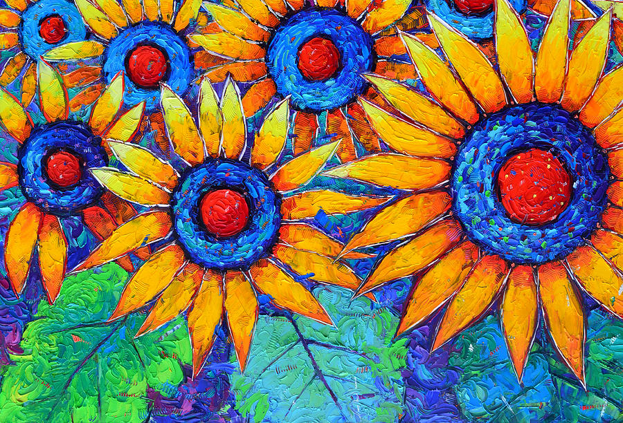 Sunflower Painting - AMAZING SUNFLOWERS textural impasto palette knife oil painting Provence landscape Ana Maria Edulescu by Ana Maria Edulescu