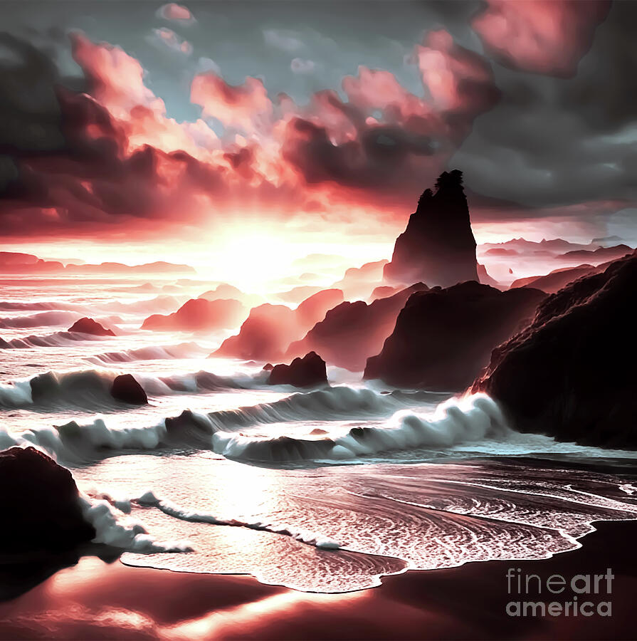Amazing Sunset at the Oregon Coast Digital Art by Eddie Eastwood
