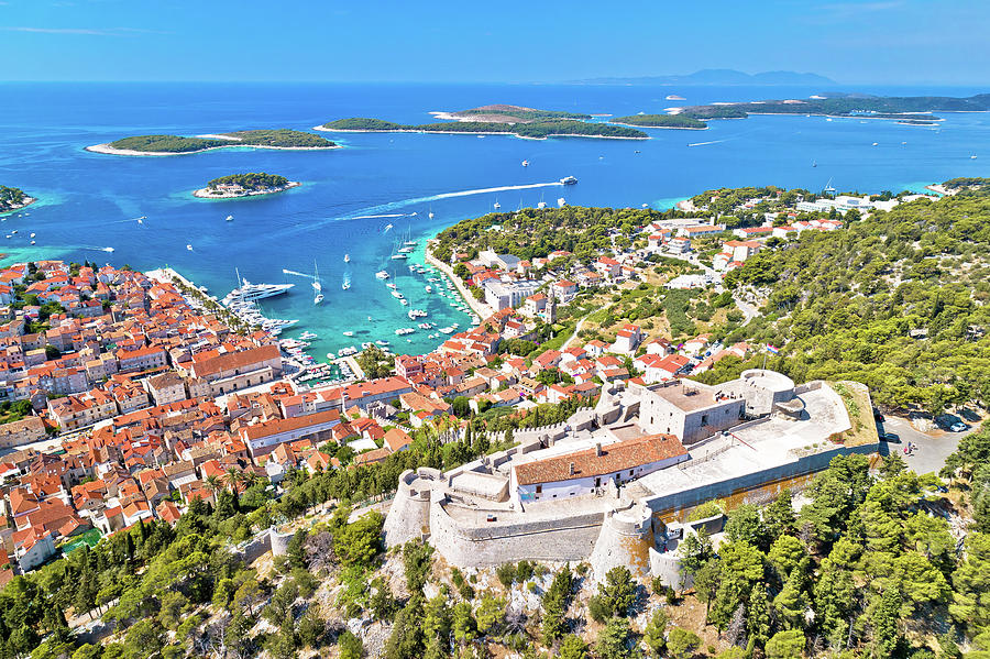 Amazing Town Of Hvar And Fortica Fortress Aerial View Photograph