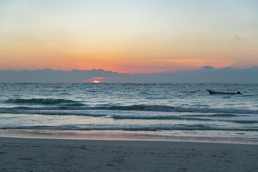 Amazing view of sunrise at Tulum beach in Mexico North America ...