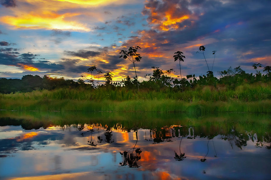 Amazon Sunset Ecuador Reflection Photograph by Matthew Bamberg