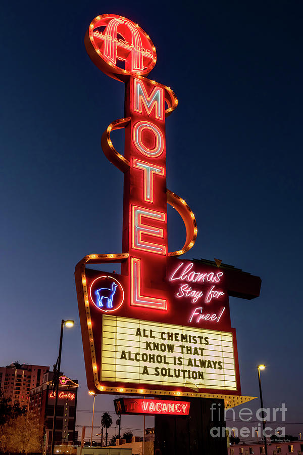 Ambassador Motel Fremont Street Las Vegas Neon Sign at Dusk Photograph by Aloha Art