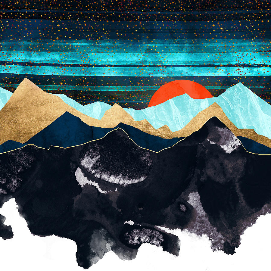 Mountain Digital Art - Amber Moon by Spacefrog Designs