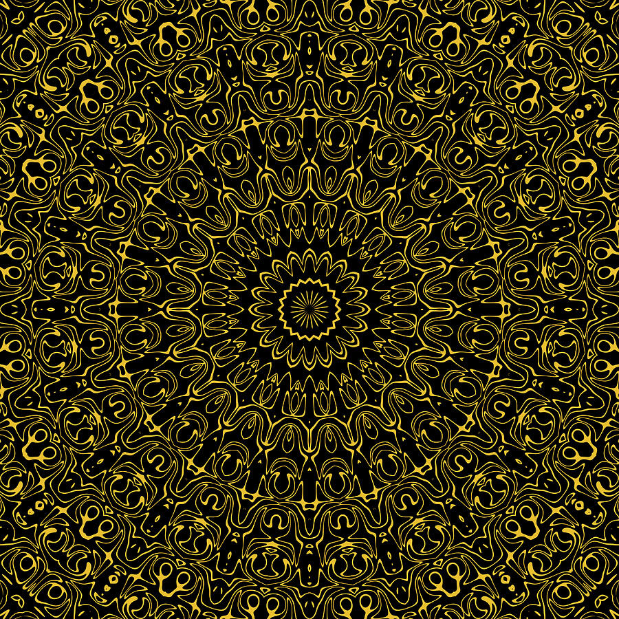 Amber on Black Mandala Kaleidoscope Medallion Flower Digital Art by Mercury McCutcheon