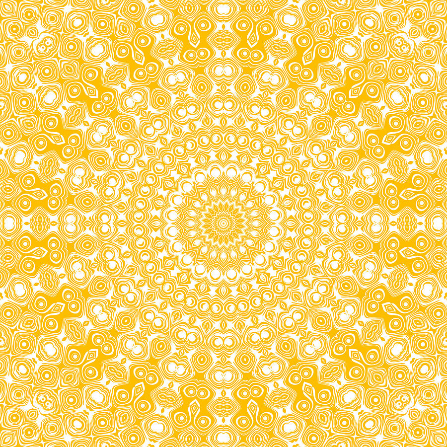 Amber on White Mandala Kaleidoscope Medallion Flower Digital Art by Mercury McCutcheon