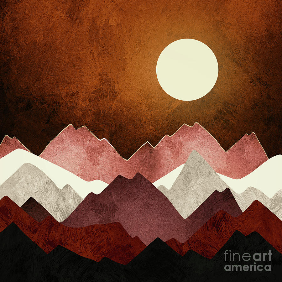 Mountain Digital Art - Amber Sky by Spacefrog Designs