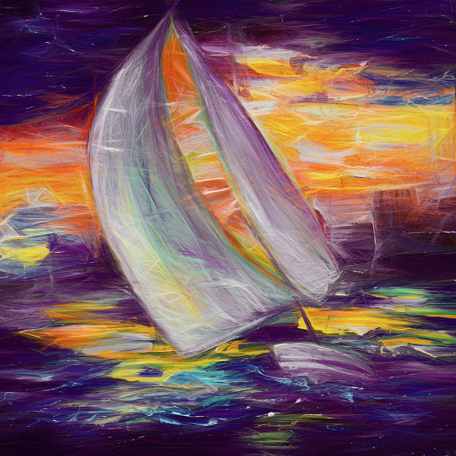  Amber Sloop Sail  Painting by Lena Owens - OLena Art Vibrant Palette Knife and Graphic Design