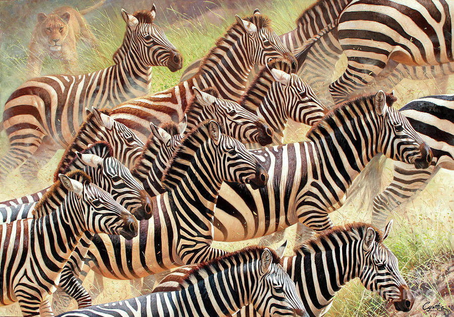 Ambush Zebra Painting by Cynthie Fisher
