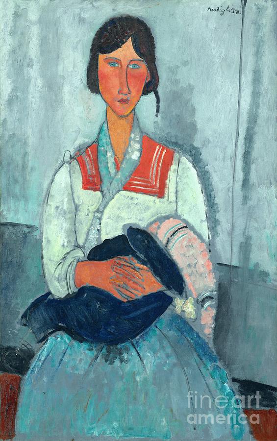 Amedeo Modigliani - Gypsy Woman with Baby Painting by Alexandra Arts