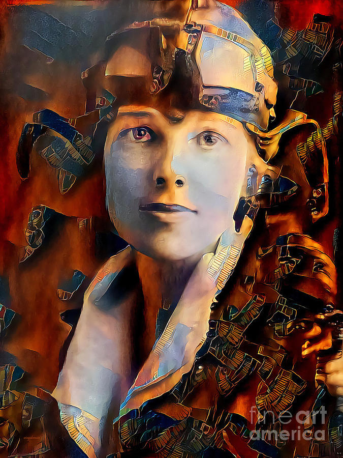Amelia Earhart American Aviation Pioneer in Nostalgic Painterly Colors 20200513 Photograph by Wingsdomain Art and Photography
