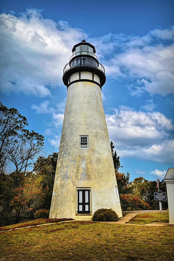 Amelia Island Lighthouse in the Clouds in Autumn Photograph by Debra and Dave Vanderlaan
