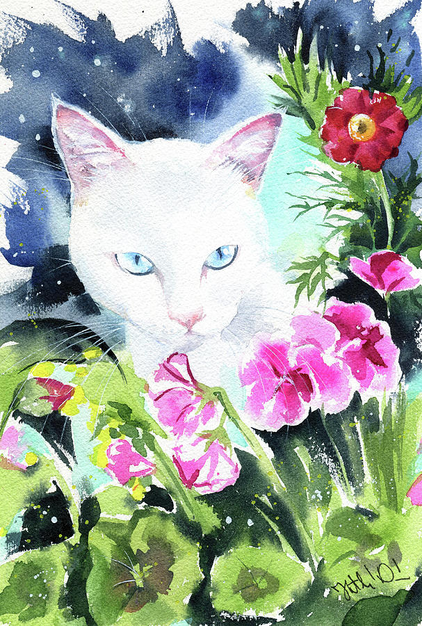 Amelia White Cat Painting Painting by Dora Hathazi Mendes
