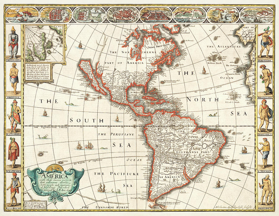 Map Drawing - America 1627 by John Speed