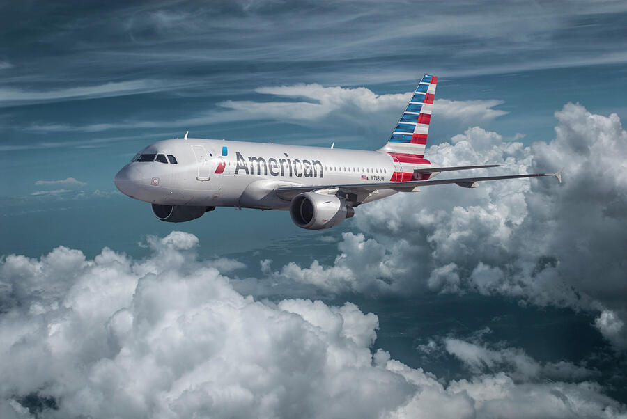 American Airlines Airbus A319 Among the Clouds Mixed Media by Erik Simonsen