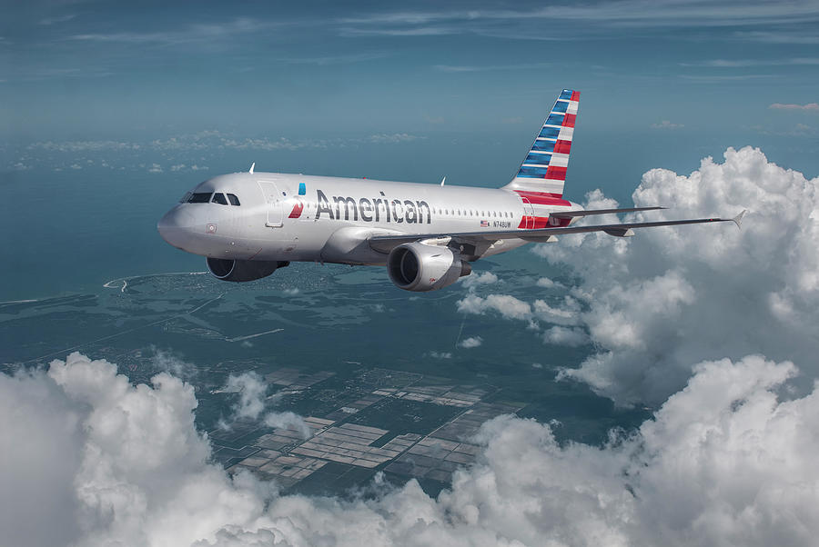 American Airlines Airbus A319 Mixed Media by Erik Simonsen