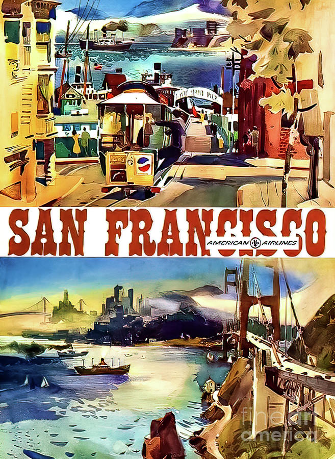 American Airlines San Francisco Travel Poster Drawing by M G Whittingham