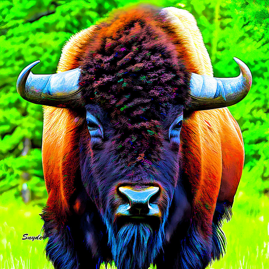 American Bison Abstract Colorful Digital Art by Floyd Snyder