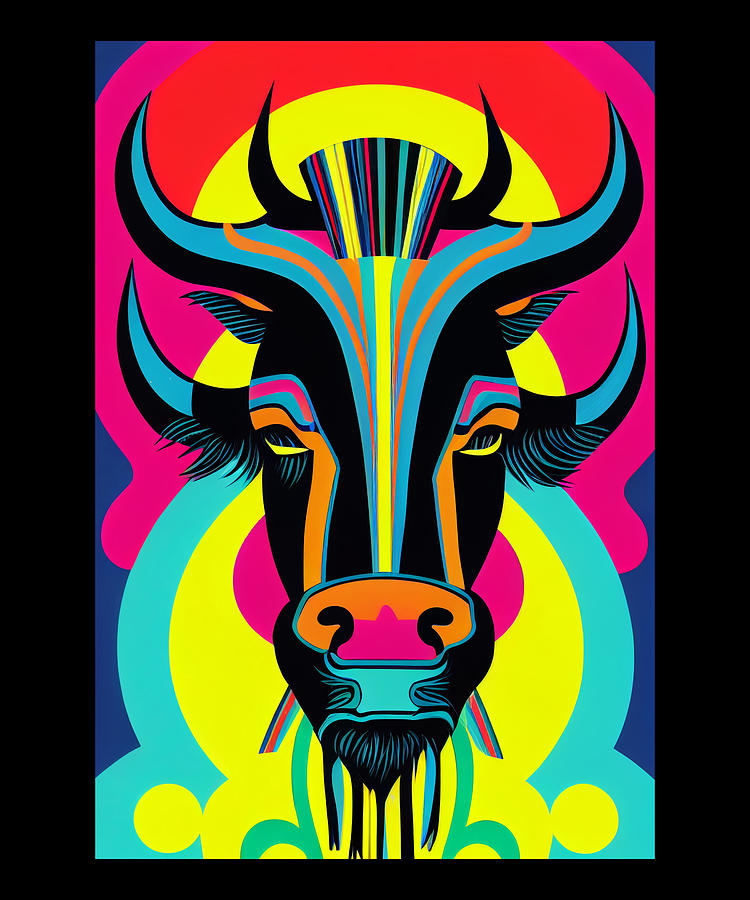 American Bison Psychedelic Neon Portrait Digital Art by Cosmic Coyboys ...