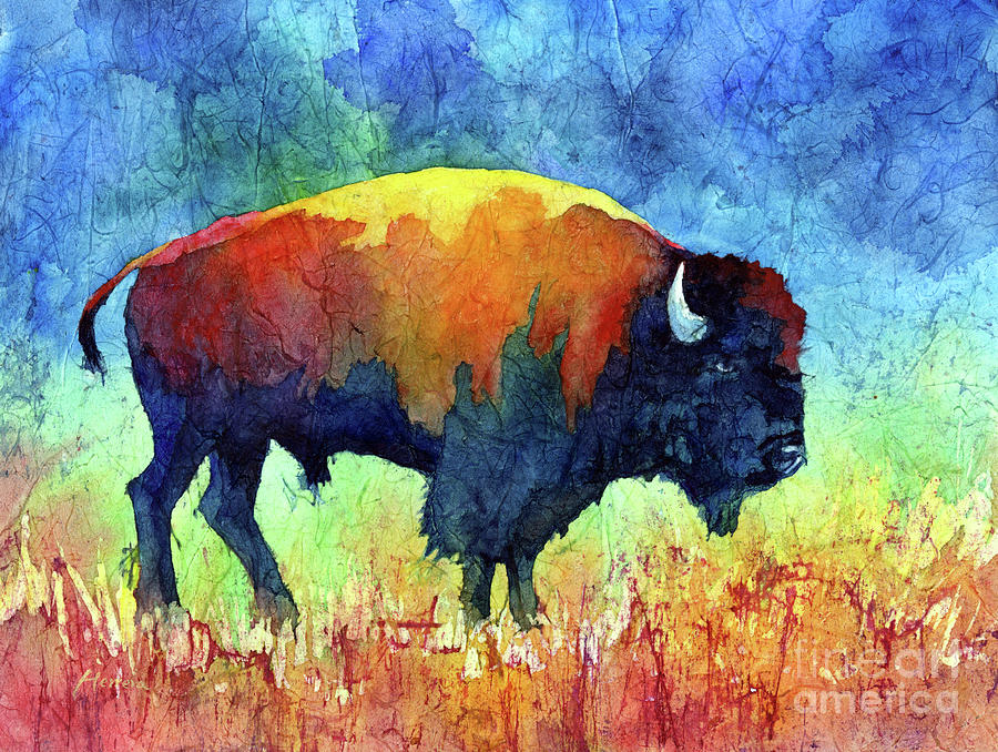 Bison Painting - American Buffalo II-pastel colors by Hailey E Herrera