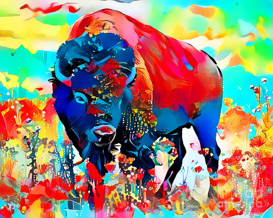 American Buffalo in Vibrant Contemporary Art 20210715 Photograph by Wingsdomain Art and Photography