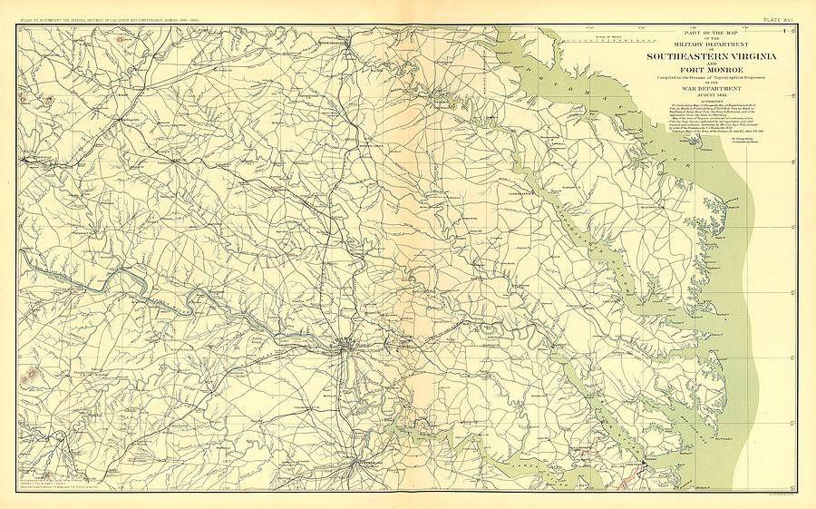 American Civil War Map Southeastern Virginia and Fort Monroe York River ...