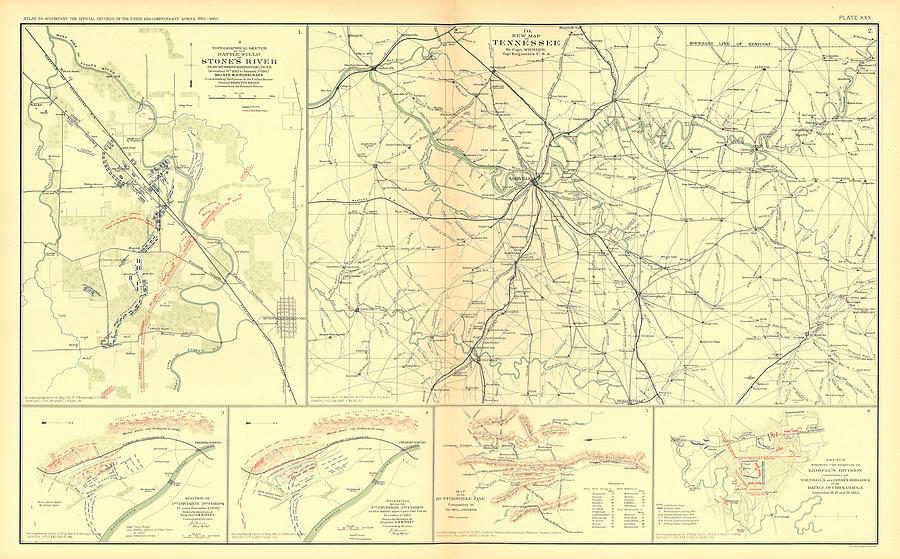 American Civil War Map Stones River Tennessee Fredericksburg Va ...